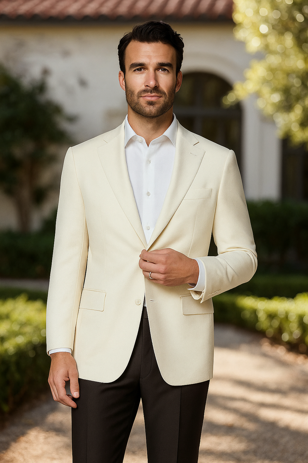 White Elegant Modern Fit Wool Sport Coat - 62 Regular