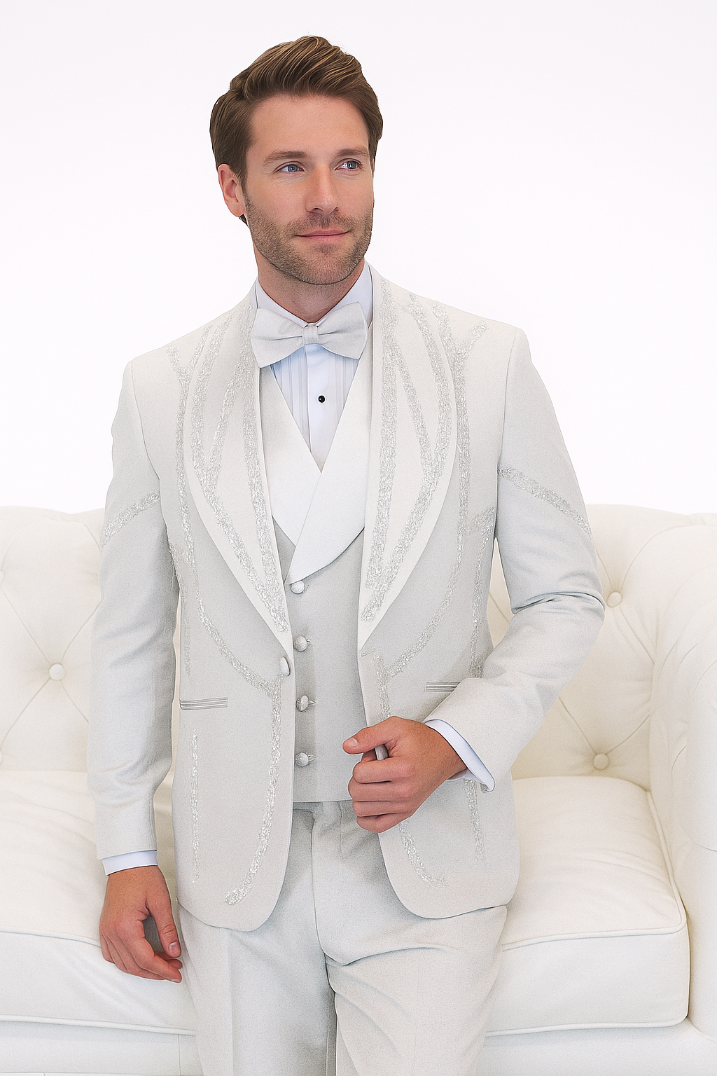 Italian Wool 3-Piece Modern Fit White Tuxedo - 34 Short or Extra Small