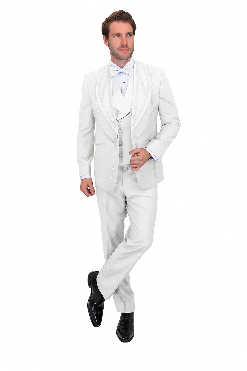 Italian Wool 3-Piece Modern Fit White Tuxedo - 34 Short or Extra Small