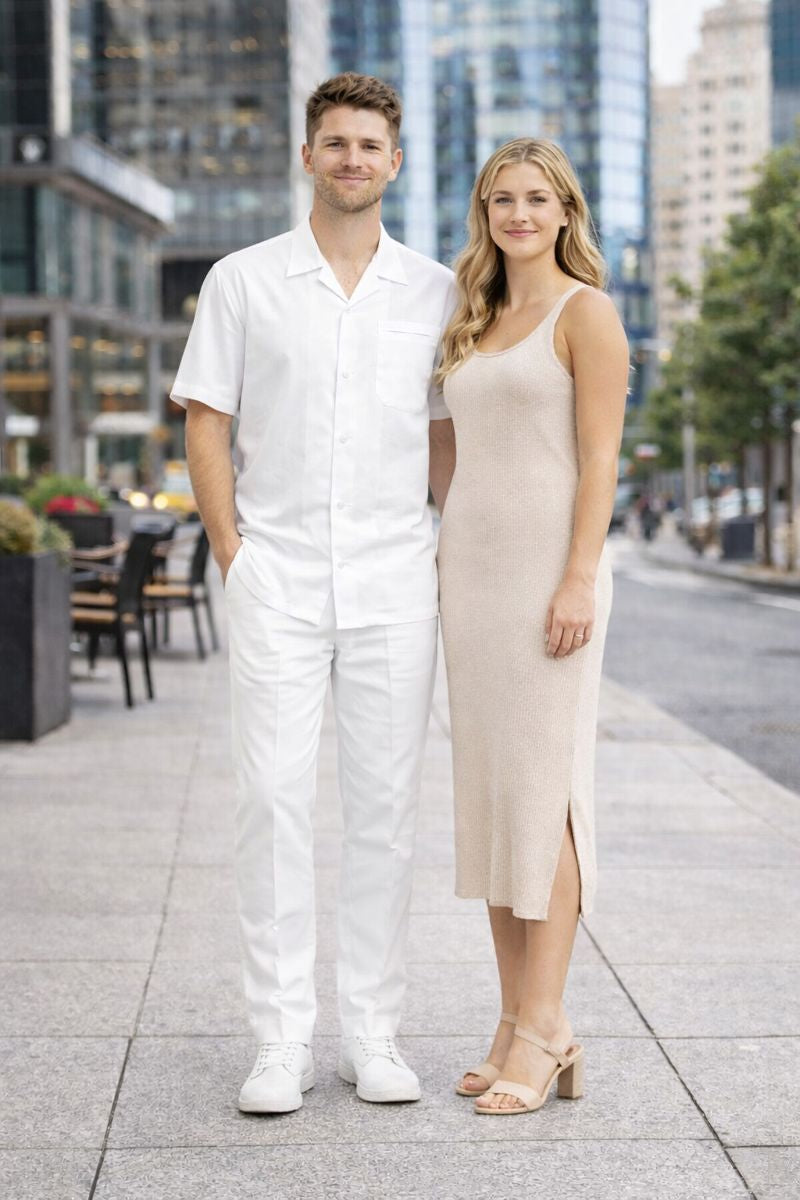 White Mens Walking Suit Men's Short Sleeve Two Piece Two Piece Mens Walking Outfit Pant Sets Suit All White Outfits For Men Short or Long Pants Leisure Casual Suit For Sale-New Designer Collection - M or Medium