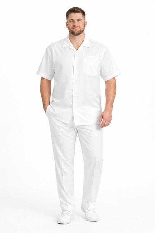White Mens Walking Suit Men's Short Sleeve Two Piece Two Piece Mens Walking Outfit Pant Sets Suit All White Outfits For Men Short or Long Pants Leisure Casual Suit For Sale-New Designer Collection