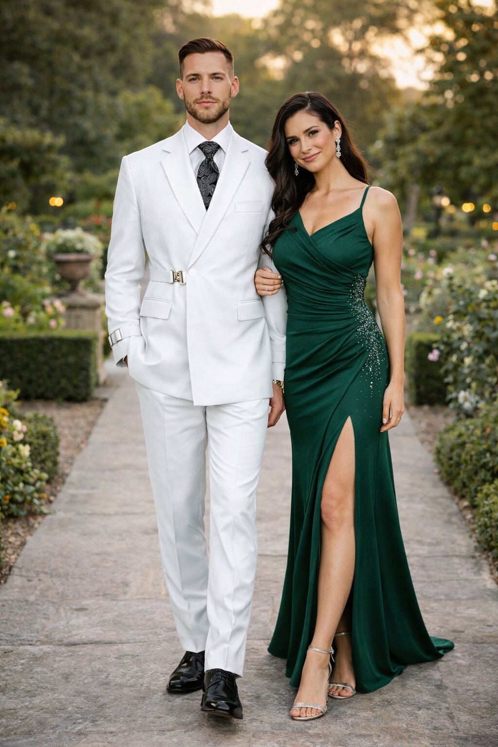 Mens White Double Breasted Wool Suit with Designer Tailored Formal Set Metal Buckle Closure