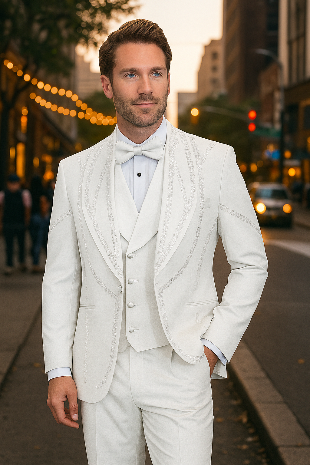 Italian Wool 3-Piece Modern Fit White Tuxedo - 34 Short or Extra Small