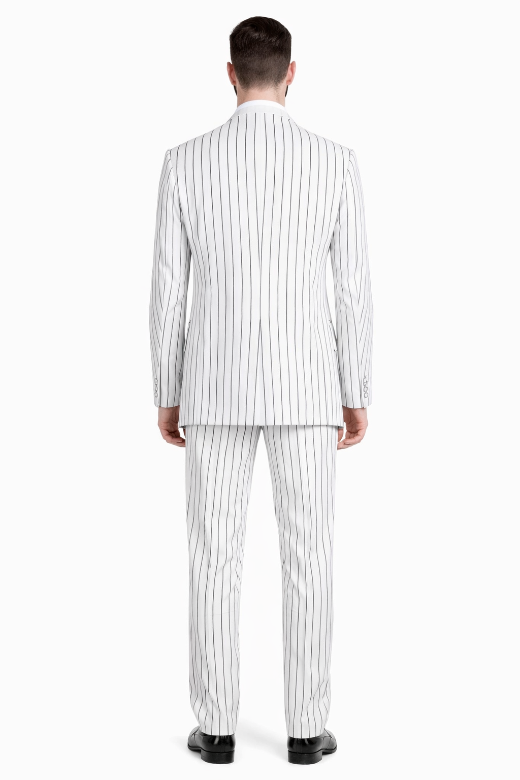 Cheap Priced Suit  - Mens 3 Button Vested Barbershop Quartet Suin In White With Black Turquoise Pinstripes