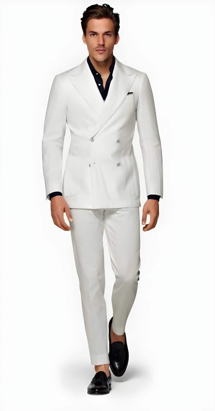 Mens Big and Tall Linen Suits - White Double Breasted Summer Fabric Suit