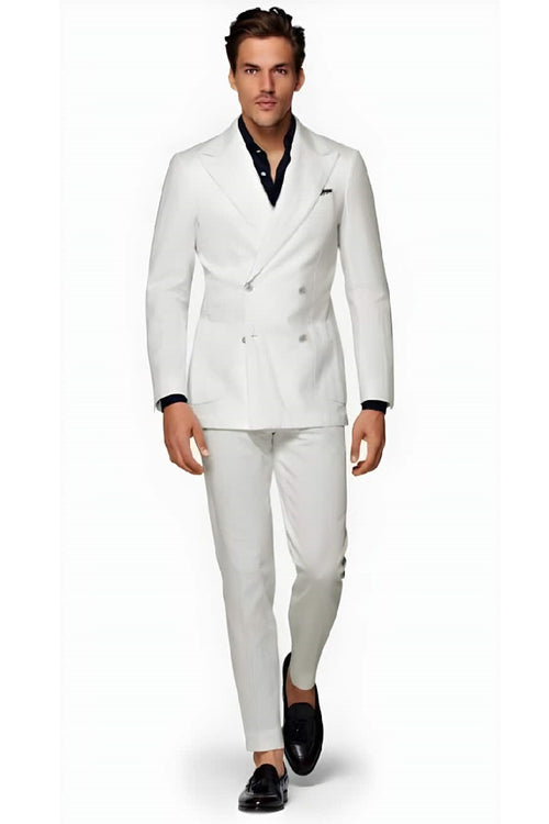 Mens Big and Tall Linen Suits - White Double Breasted Summer Fabric Suit