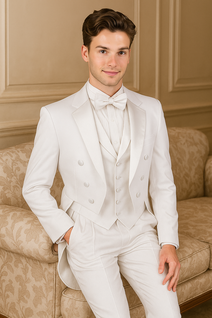Men's Tuxedo Regular Fit Collection With Tails 3 Piece In White