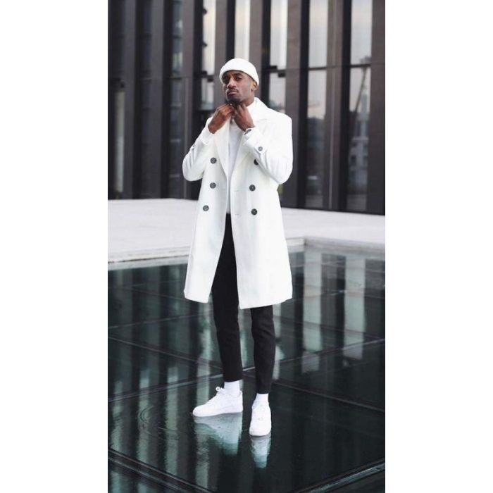 White Wool Peacoat - Mens White overcoat cashmere white wool car coat - Coat Size 38