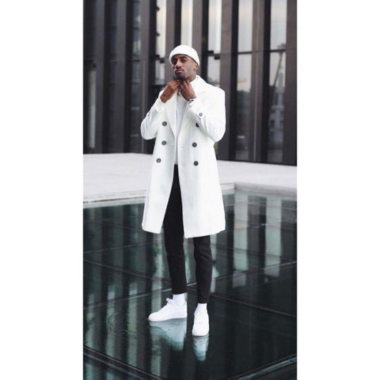 White Wool Peacoat - Mens White overcoat cashmere white wool car coat