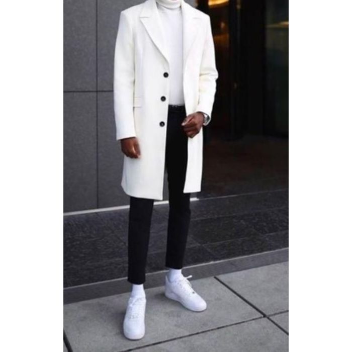 White Wool Peacoat - Mens White overcoat - Coat Size 38