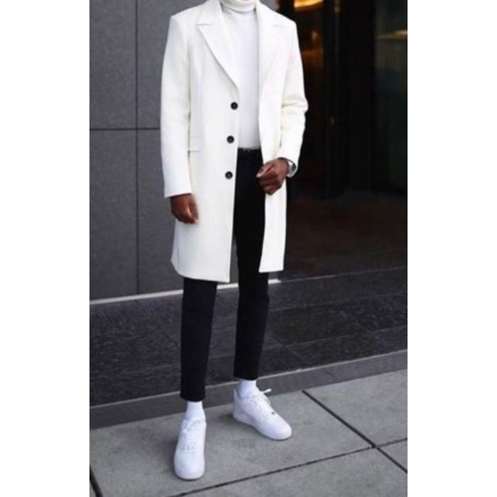 White Wool Peacoat - Mens White overcoat