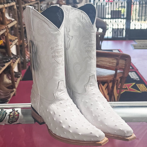 White Ostrich Print Western Boots Pointy Toe Pointed Toe
