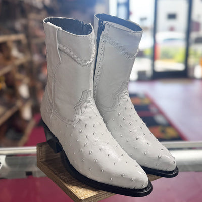 White Ostrich Boots Low Ankle J-Toe