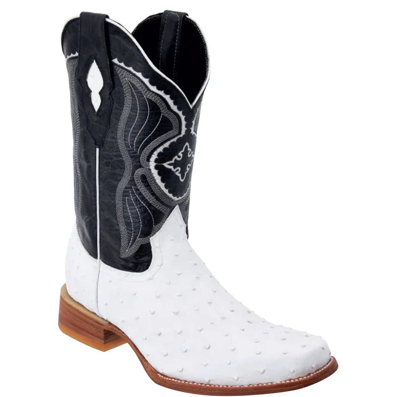Mens White Diamond Boot White Boots Ostrich Print Square Toe - 6