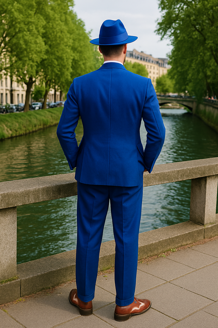 Wide Leg Pleated Pants Pants - 100% Wool Suit - Double Breasted Vest Peak Lapel - Classic Fit Suit - Vested Suit - Royal - New Arrival