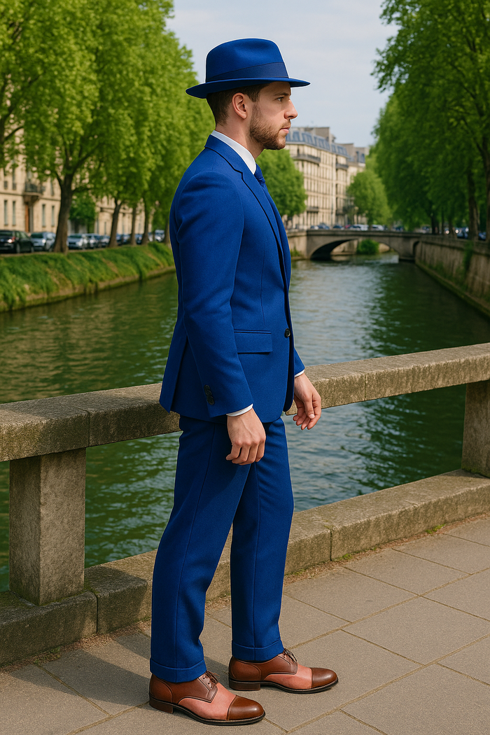 Wide Leg Pleated Pants Pants - 100% Wool Suit - Double Breasted Vest Peak Lapel - Classic Fit Suit - Vested Suit - Royal - New Arrival