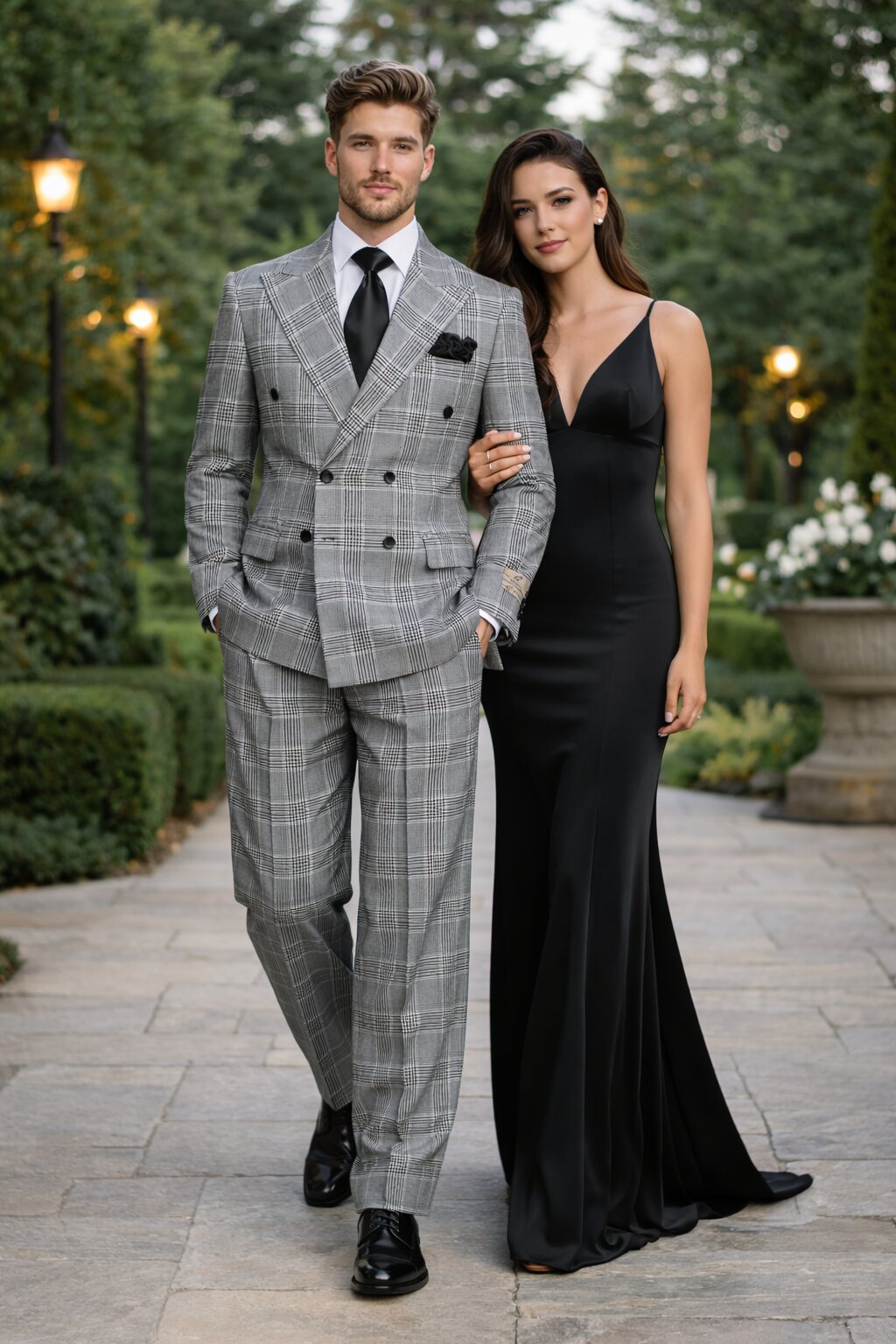 Suits With Baggy Pleated Pants - Wide Leg Pants 100% Wool - Classic Fit in Black and White Plaid Color by Rossiman - 38 Regular