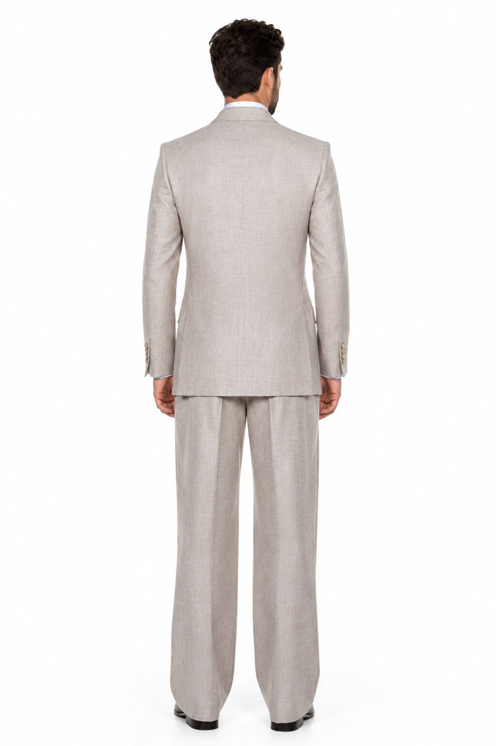 Suits With Baggy Pleated Pants - Wide Leg Pants 100% Wool - Classic Fit in  Light Brown Color by Rossiman