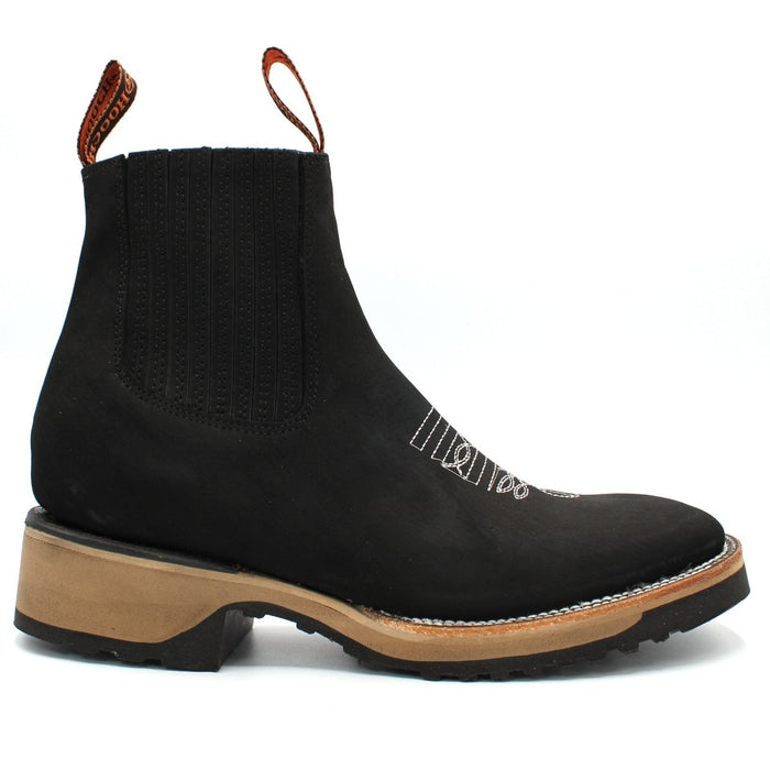 Wide Square Toe Ankle Boots with Rubber Sole Hooch Black - 6