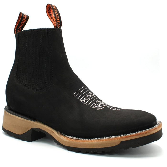 Wide Square Toe Ankle Boots with Rubber Sole Hooch Black - 6