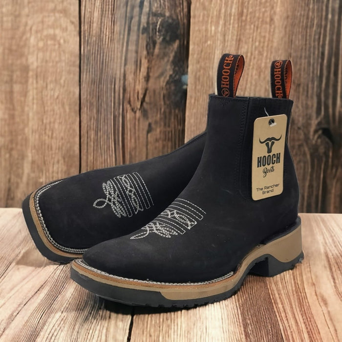 Wide Square Toe Ankle Boots with Rubber Sole Hooch Black - 6