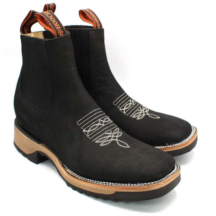 Wide Square Toe Ankle Boots with Rubber Sole Hooch Black - 6