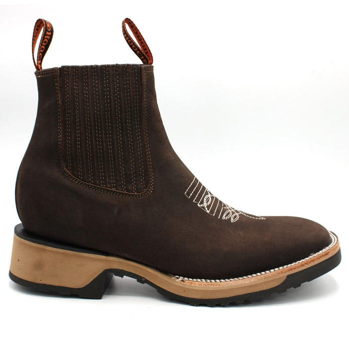 Wide Square Toe Ankle Boots with Rubber Sole Hooch Choco - 6