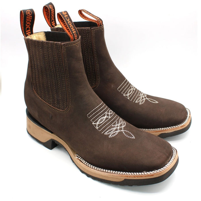 Wide Square Toe Ankle Boots with Rubber Sole Hooch Choco - 6