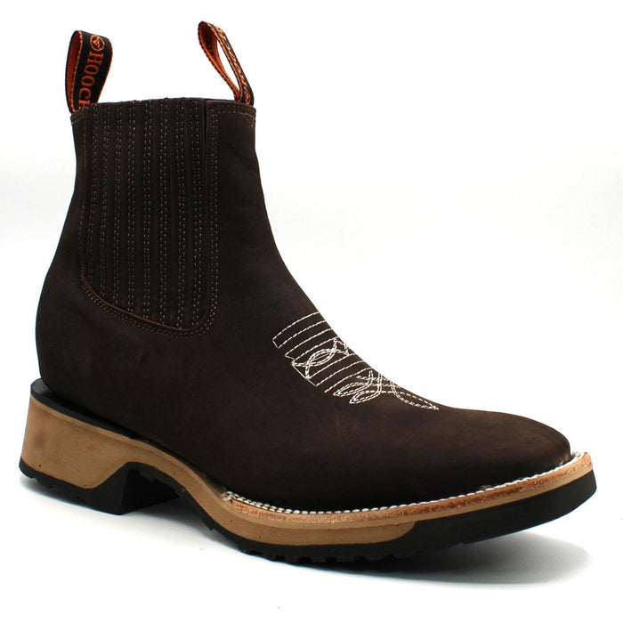 Wide Square Toe Ankle Boots with Rubber Sole Hooch Choco - 6