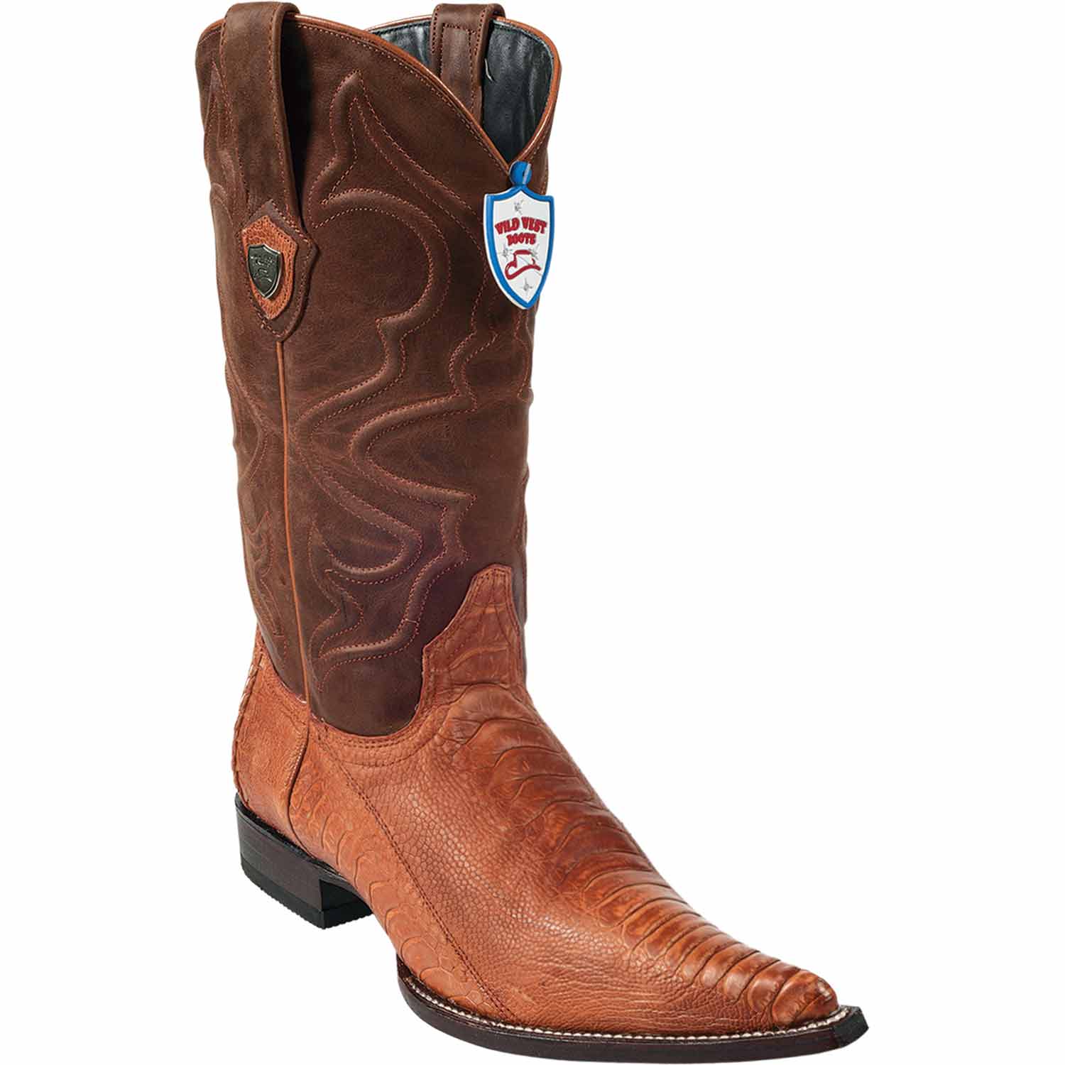 Men's Wild West Ostrich Leg Grasso Skin 3X Toe Boots 295G05 - 6