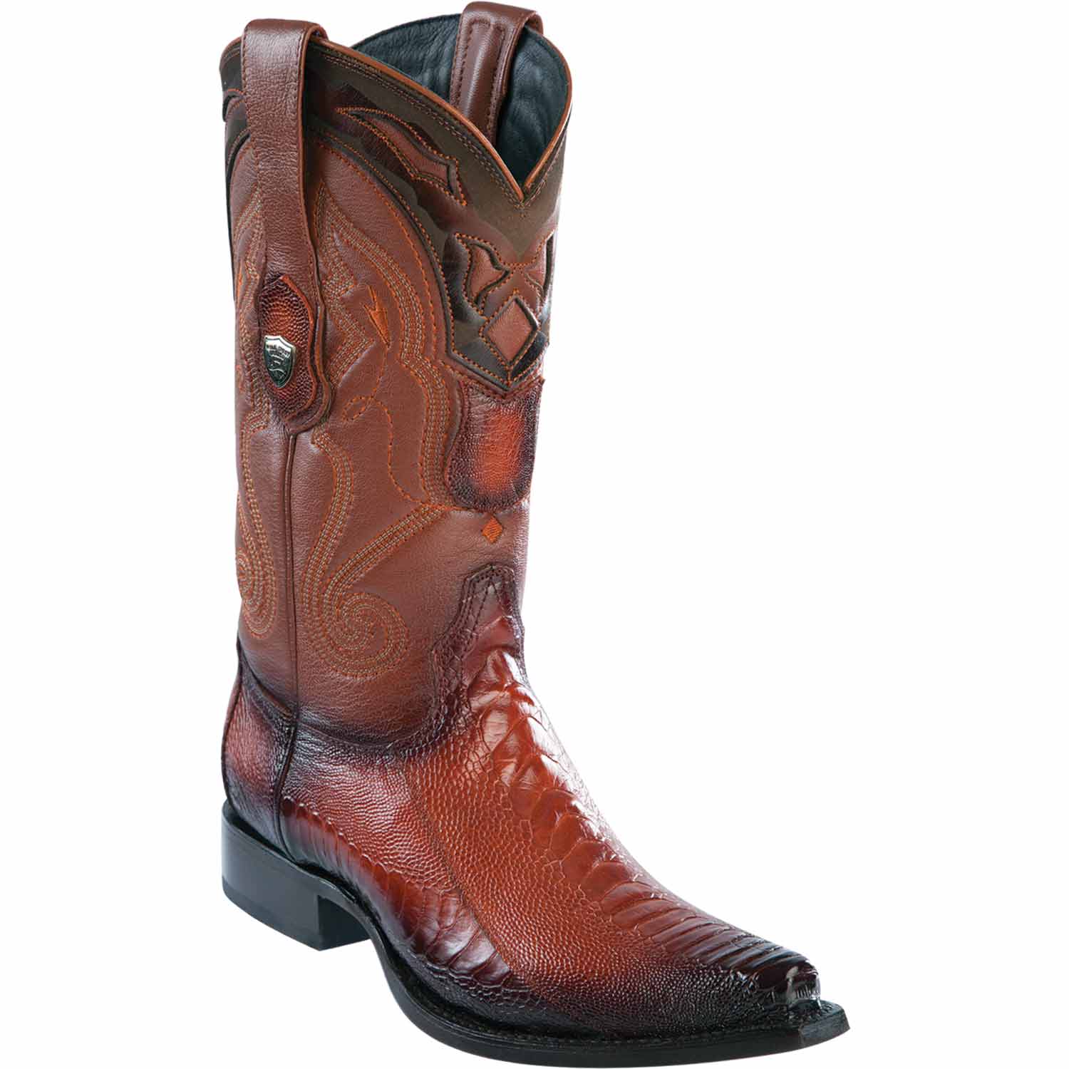 Men's Wild West Ostrich Leg Skin Snip Toe Boots 29405 - 6