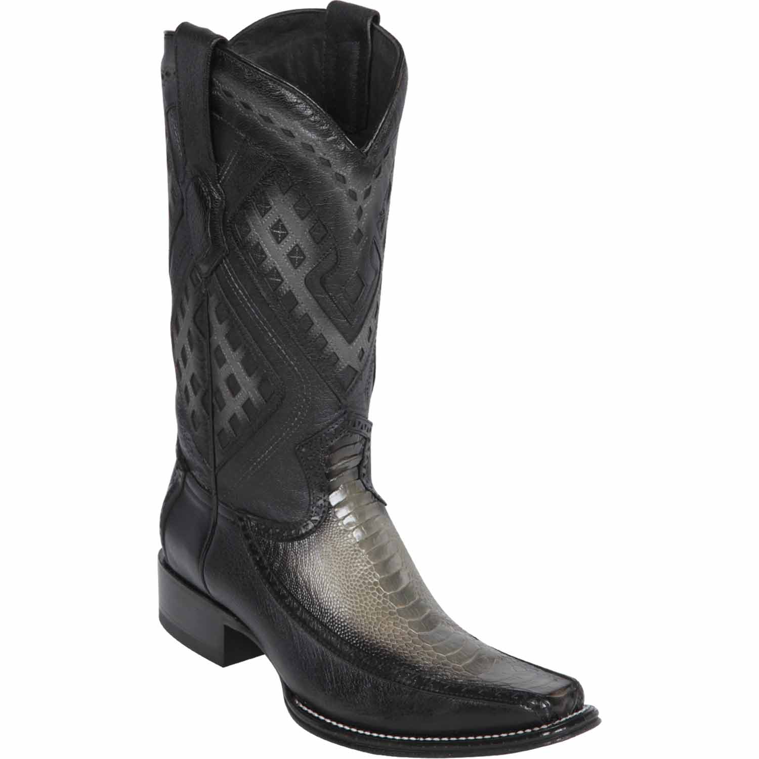Men's Wild West Ostrich Leg with Deer Skin Square Toe Boots 276F05 - 6