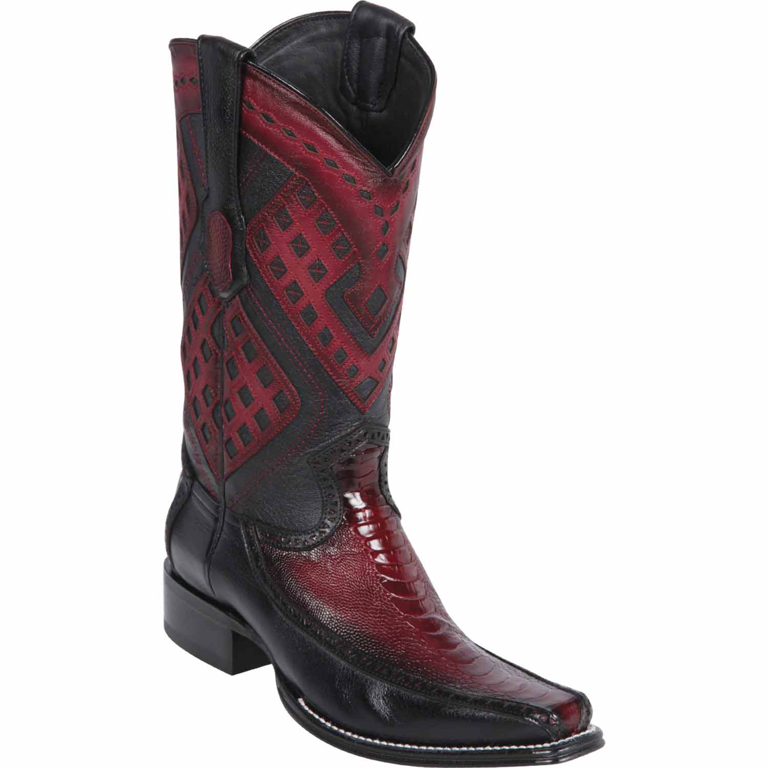 Men's Wild West Ostrich Leg with Deer Skin Square Toe Boots 276F05 - 6