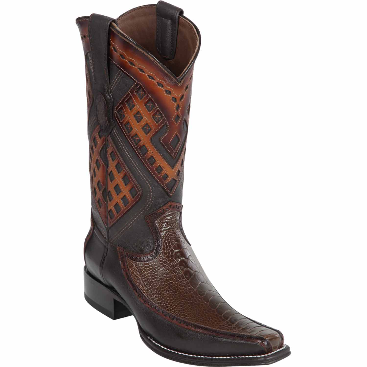 Men's Wild West Ostrich Leg with Deer Skin Square Toe Boots 276F05 - 6
