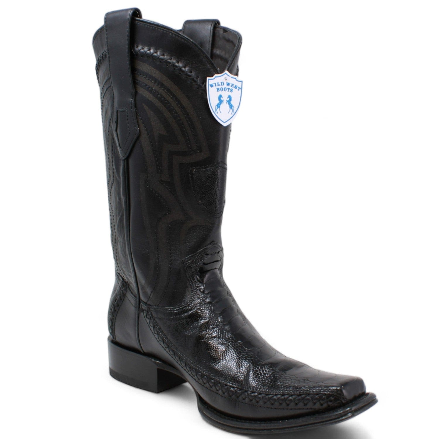 Men's Wild West Ostrich Leg with Deer Skin Square Toe Boots 277LF05 - 6
