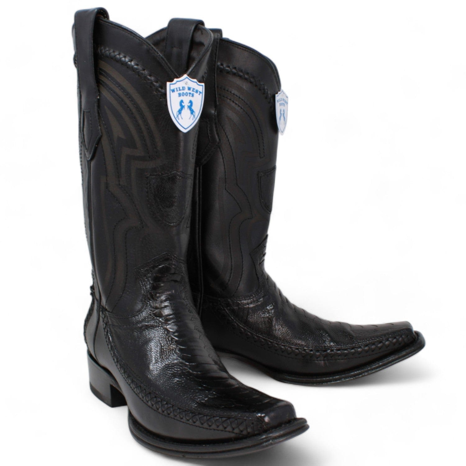 Men's Wild West Ostrich Leg with Deer Skin Square Toe Boots 277LF05 - 6