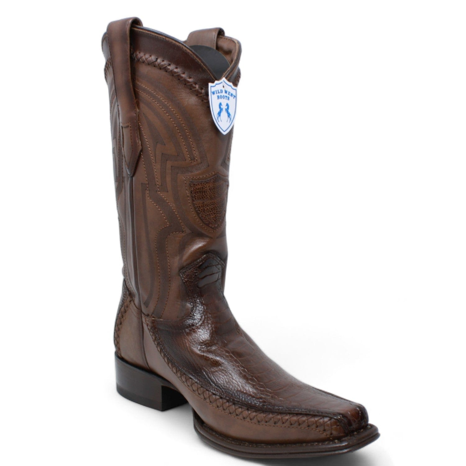 Men's Wild West Ostrich Leg with Deer Skin Square Toe Boots 277LF05 - 6