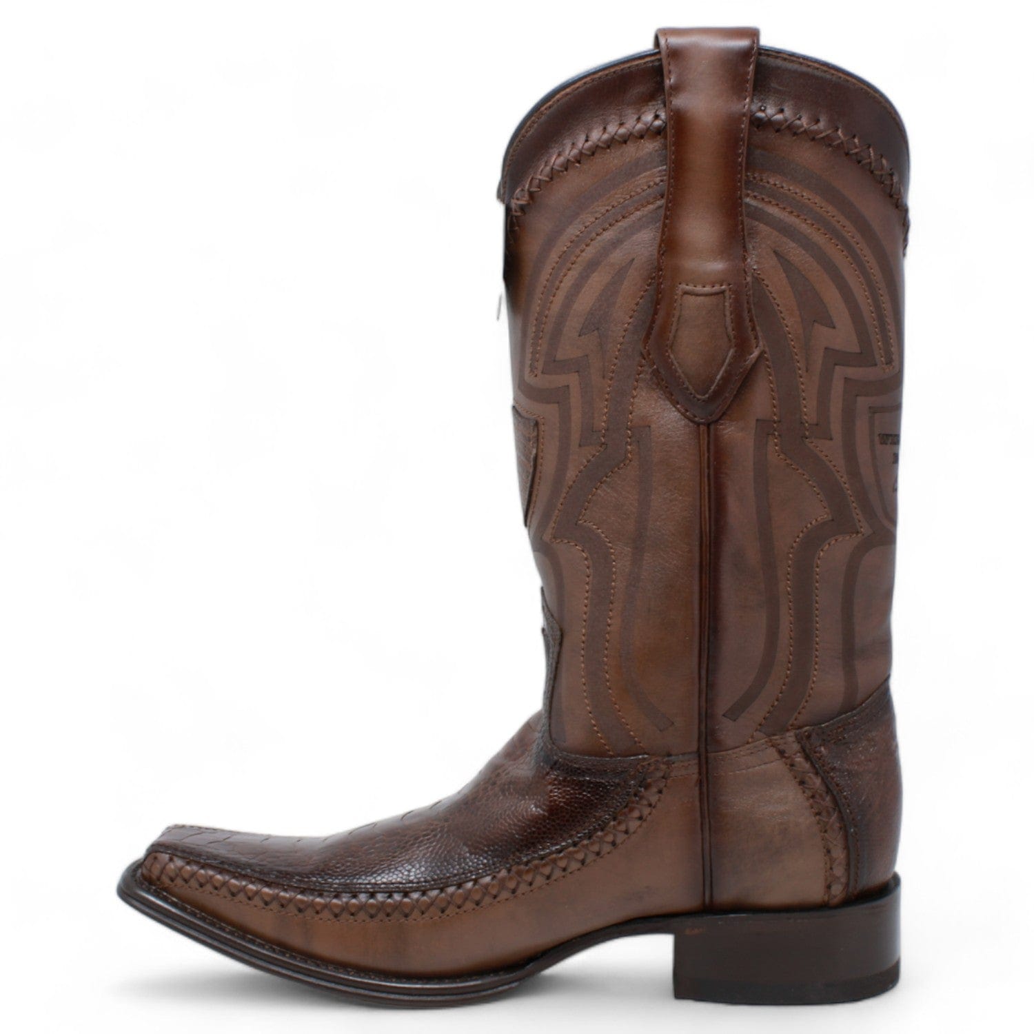 Men's Wild West Ostrich Leg with Deer Skin Square Toe Boots 277LF05 - 6