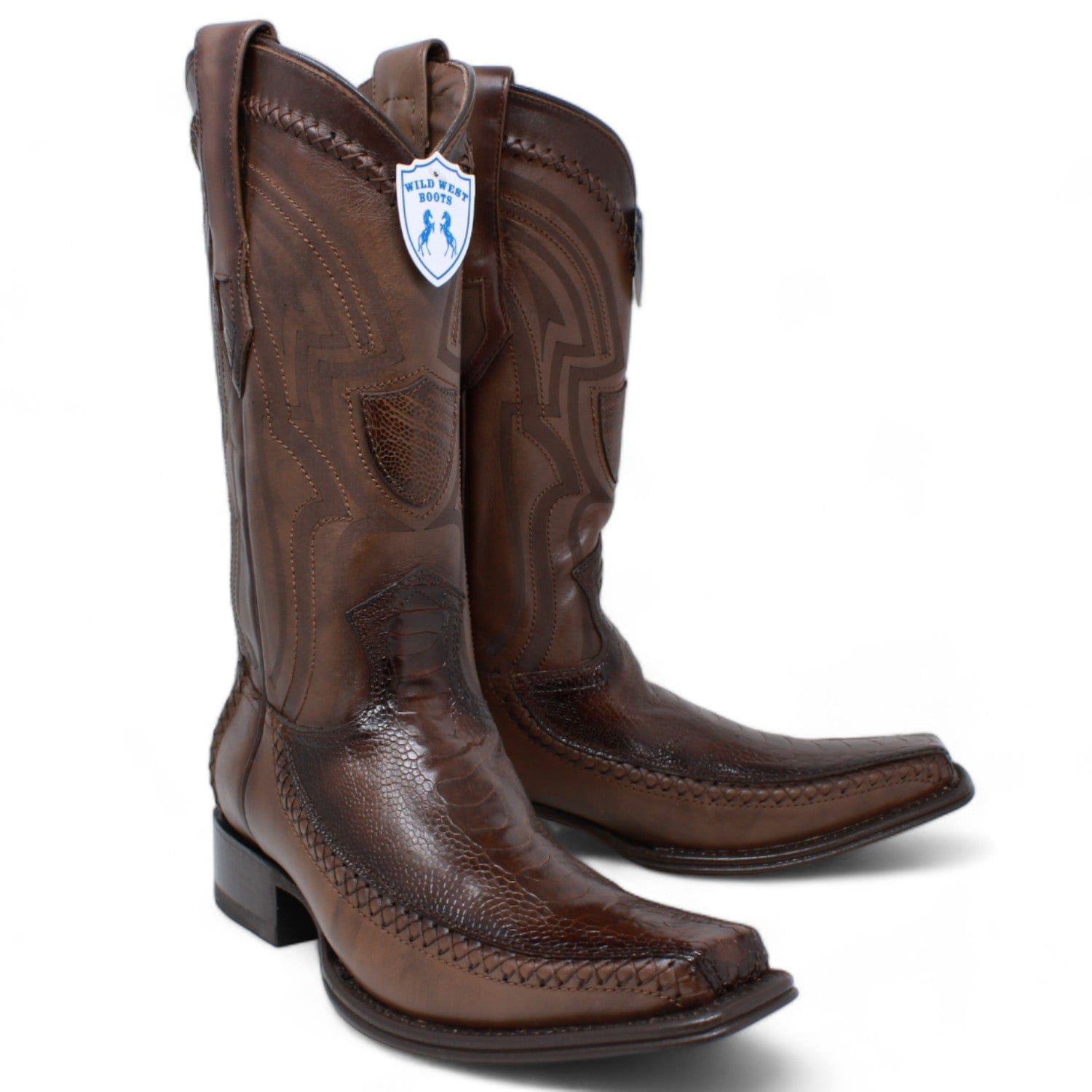 Men's Wild West Ostrich Leg with Deer Skin Square Toe Boots 277LF05 - 6
