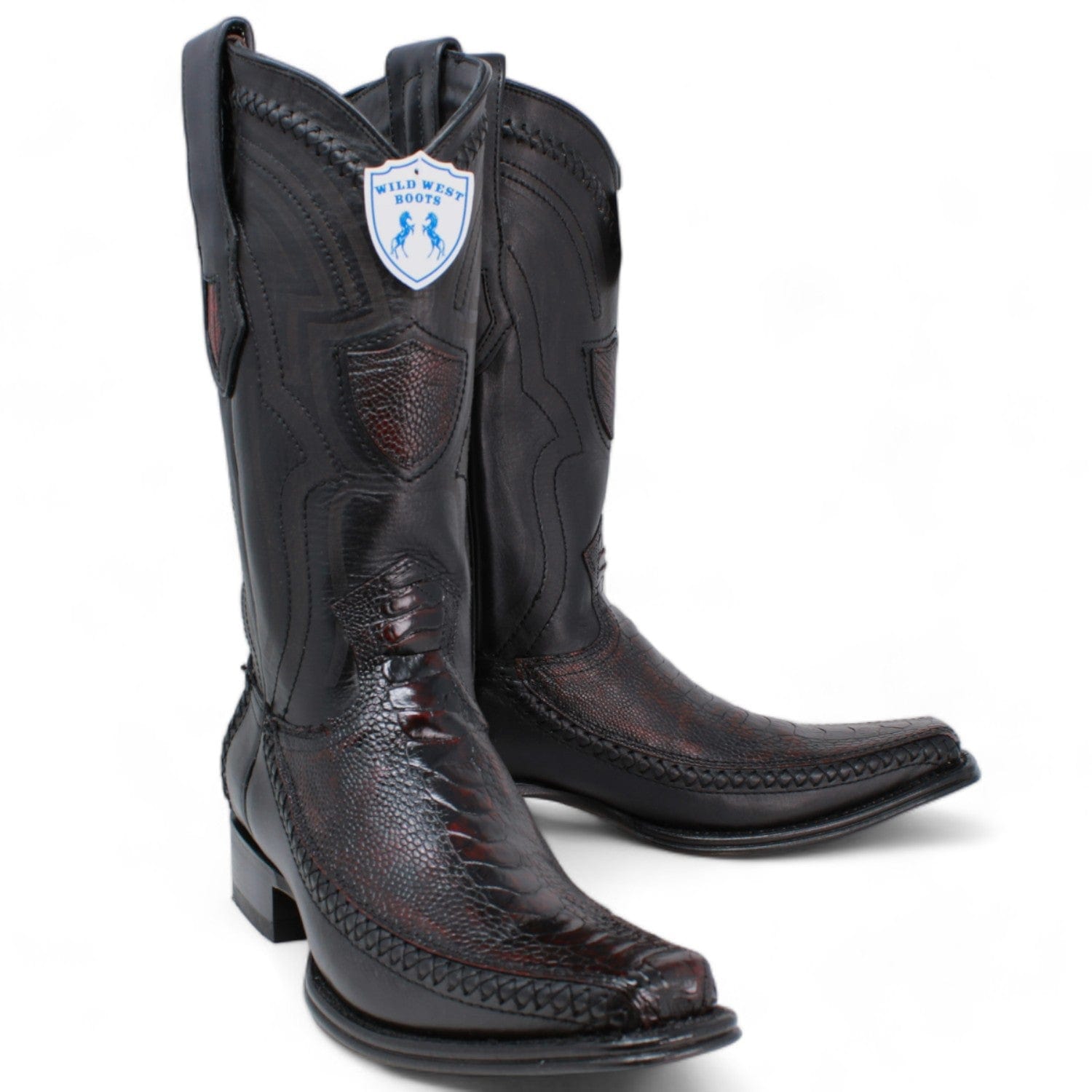 Men's Wild West Ostrich Leg with Deer Skin Square Toe Boots 277LF05 - 6