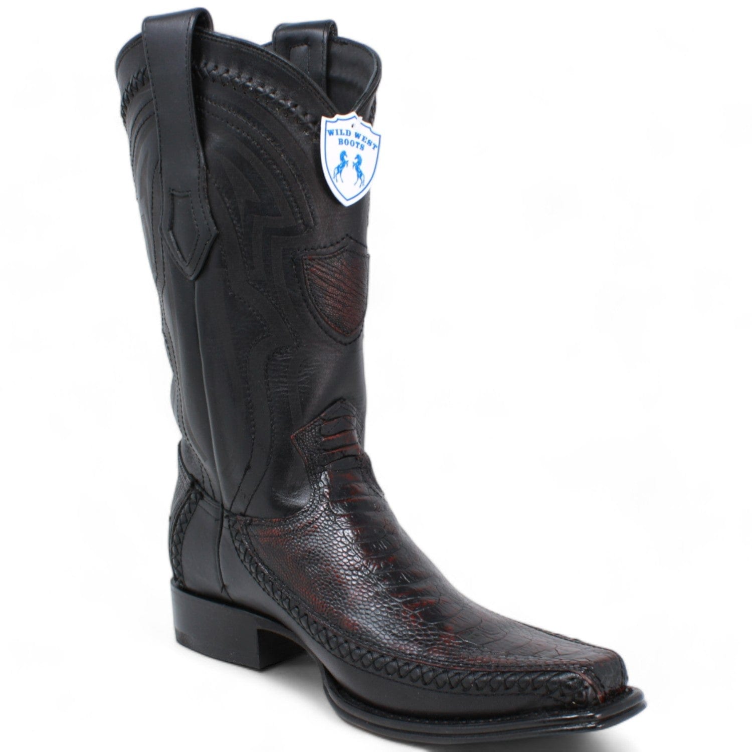 Men's Wild West Ostrich Leg with Deer Skin Square Toe Boots 277LF05 - 6