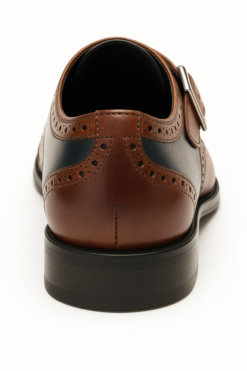 Mens Leather Wingtip Monk Strap Dress Shoe in Brown & Navy - 7.5