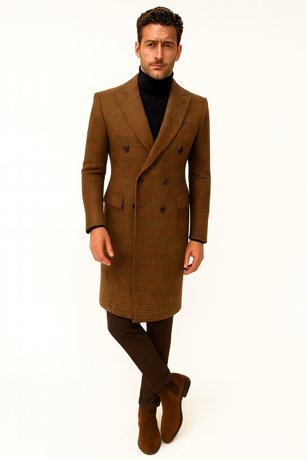 Mens Plaid Overcoat - Peacoat - Plaid Topcoats - Coat Size 38