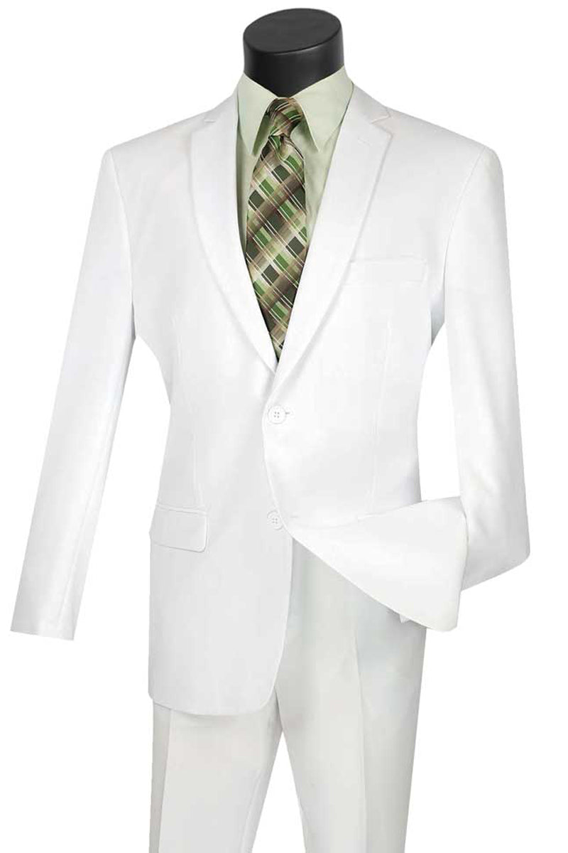 "White Slim Fit Poplin Suit for Men - 2 Button Style | CLOSE OUT 46R"