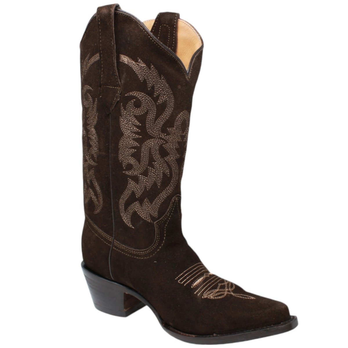Women's Snip Toe Leather Suede Boots Chocolate - 5