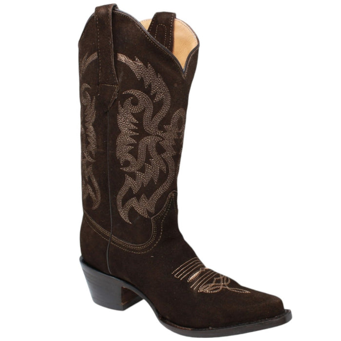 Women's Snip Toe Leather Suede Boots Chocolate