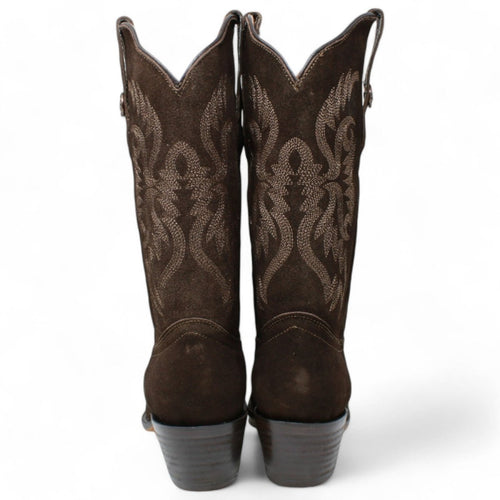 Women's Snip Toe Leather Suede Boots Chocolate