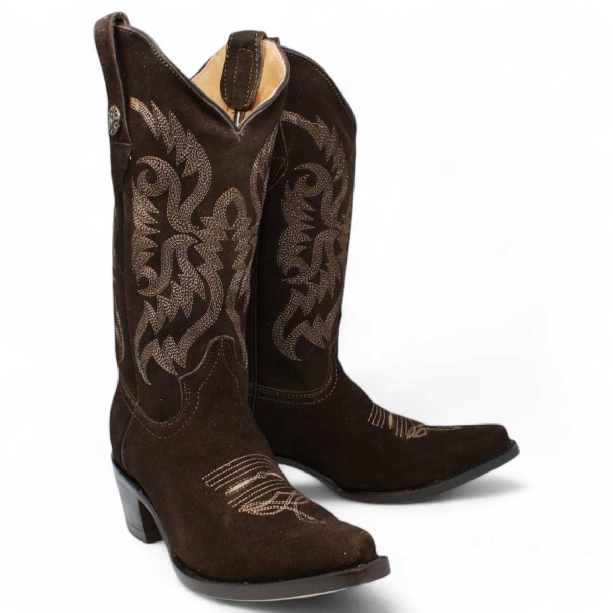 Women's Snip Toe Leather Suede Boots Chocolate - 5