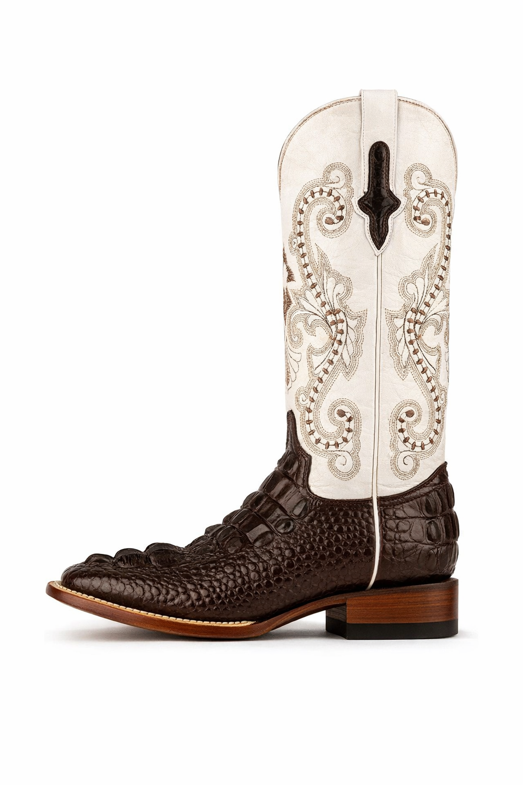 Ferrini Women's Rancher Square Toe Boots Crocodile Print - Chocolate/White 9049309 - 9B