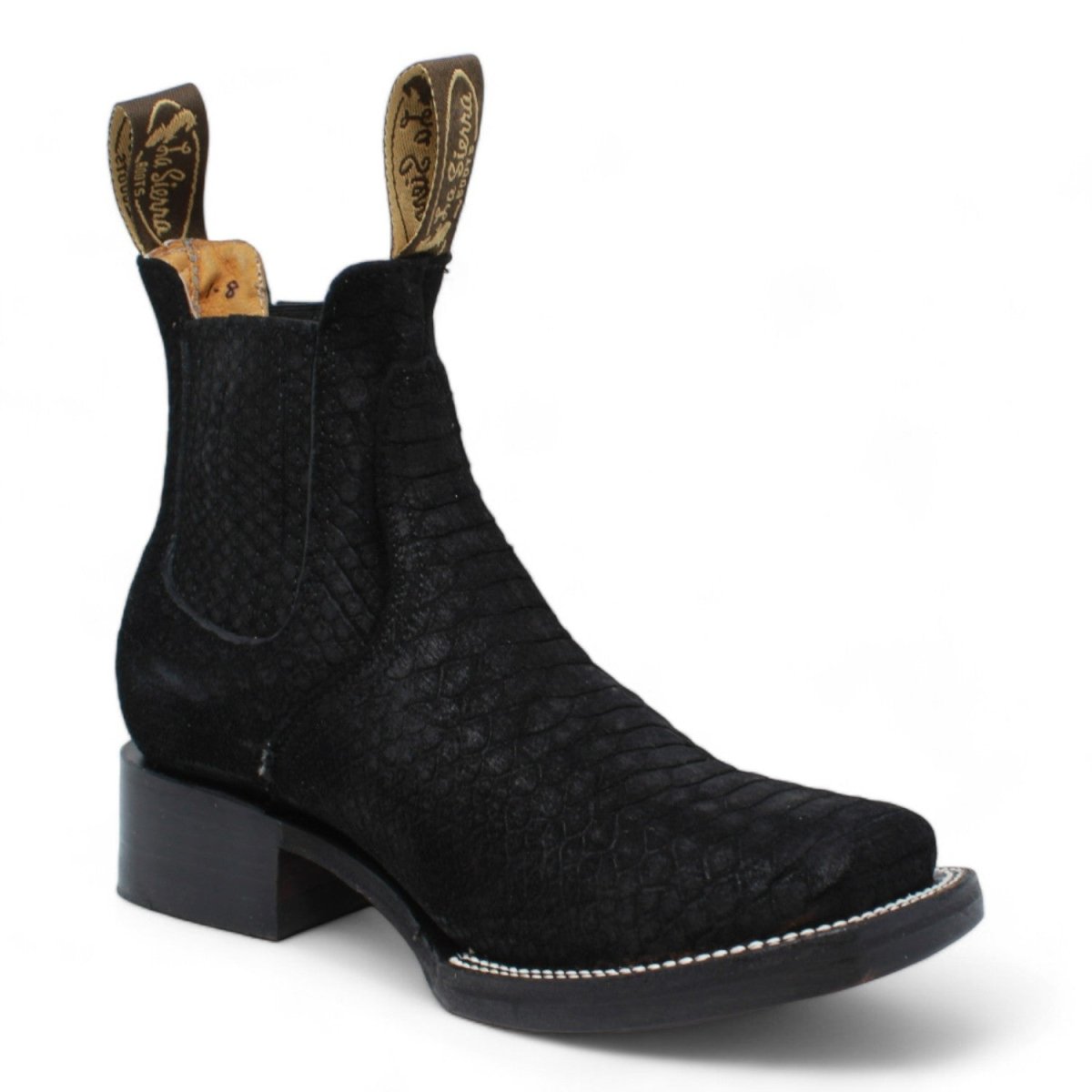 Women's Square Toe Python Print Ankle Boot - Black